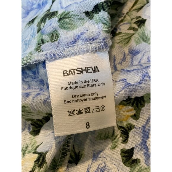 Batsheva Blue Floral Ruffle Puff Sleeve Cropped Top, Size 8 - Picture 8 of 8